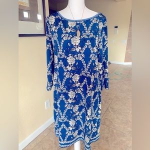 Max Studio NWT L blue floral body con dress